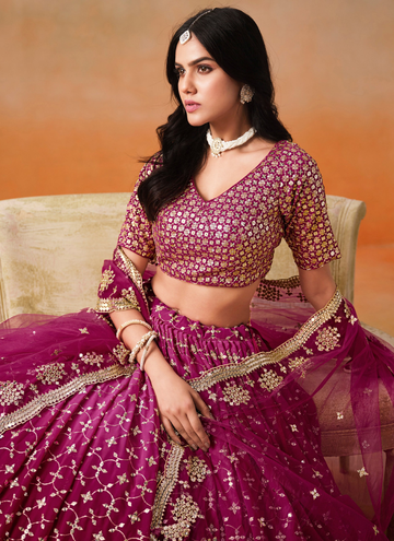 Georgette Pink Shaded Zari Embroidered Ceremonial Wear Lehenga Choli